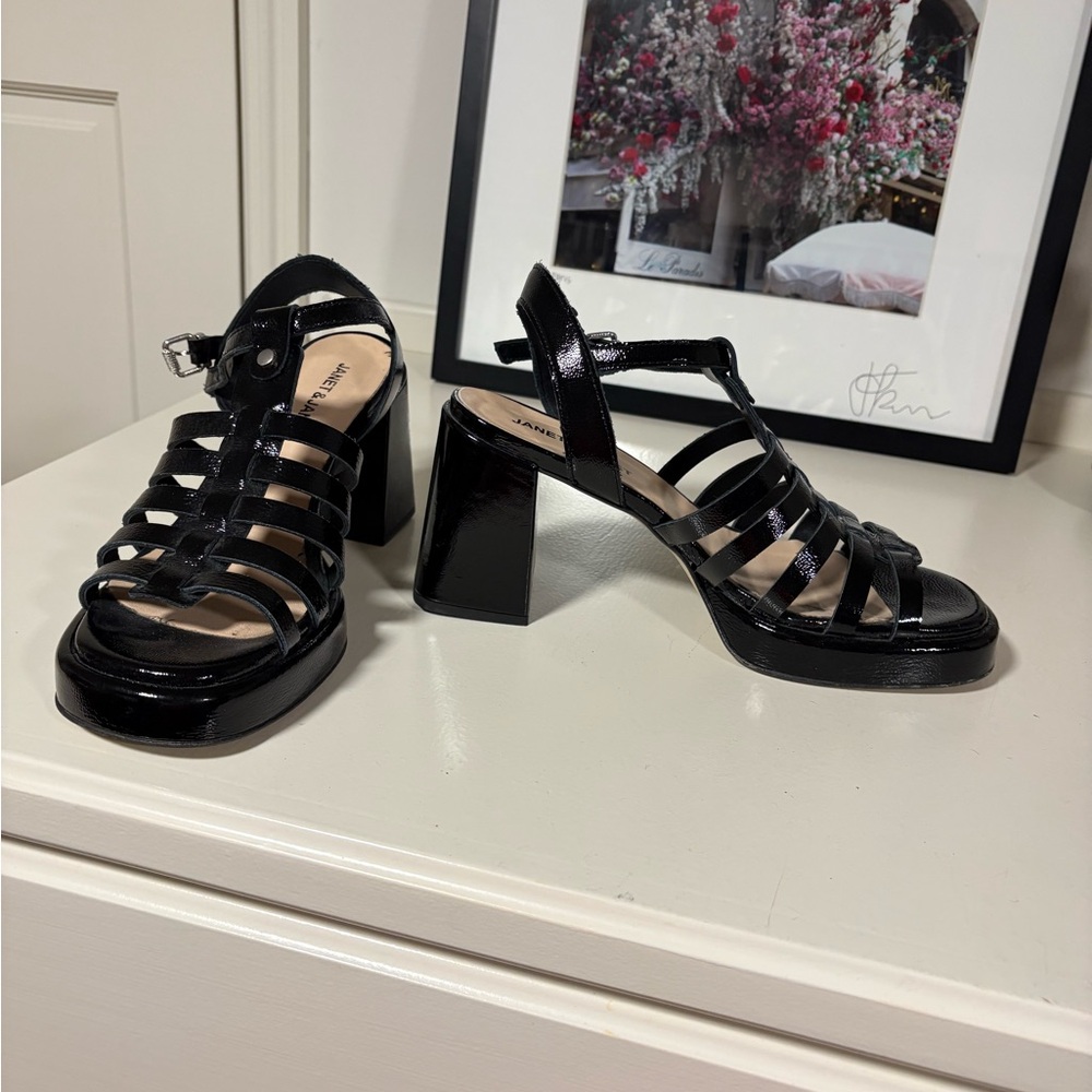 Janet & Janet EUC Perfectly Elegant Black Patent Strappy Sandals - US Size 9.5